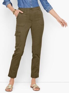 Talbots Slim Fit Cargo Pants with Elastic Waistband in Olive Green